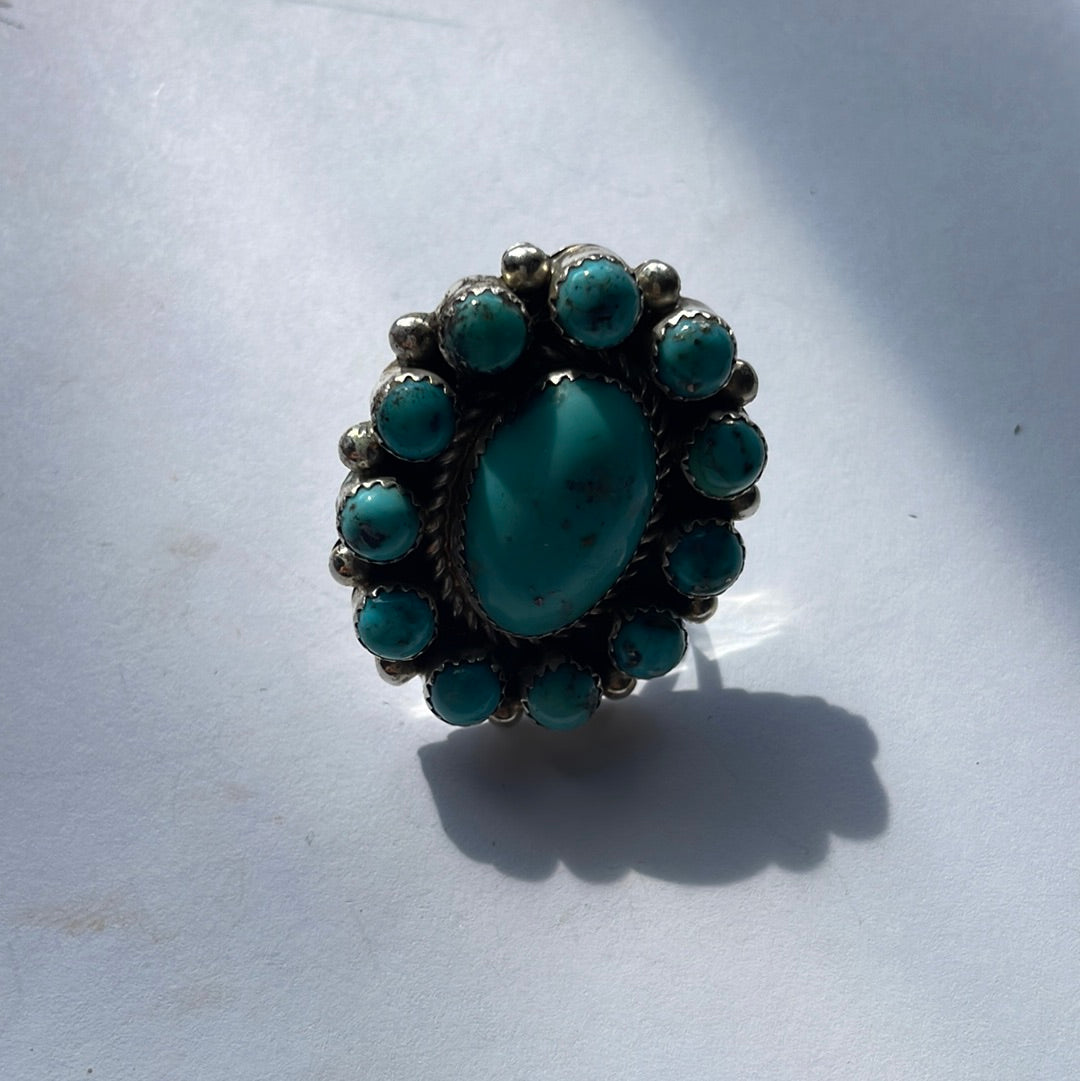 Handcrafted Turquoise & Sterling Silver Ring Size 8 Signed Robert Shakey