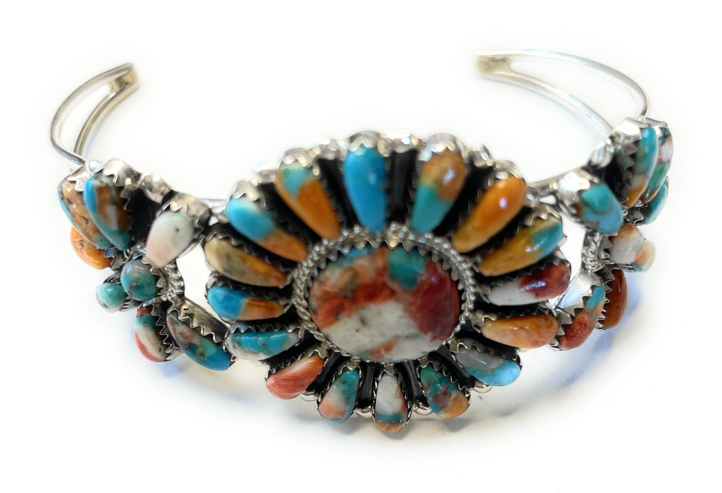 Handcrafted Multi Stone Spice And Sterling Silver Cluster Bracelet Cuff