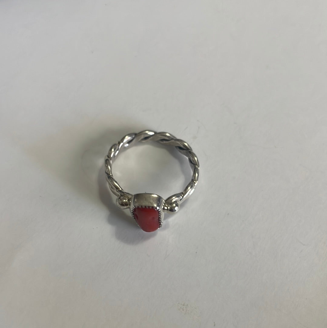 Handcrafted Coral Sterling Silver Braided Ring