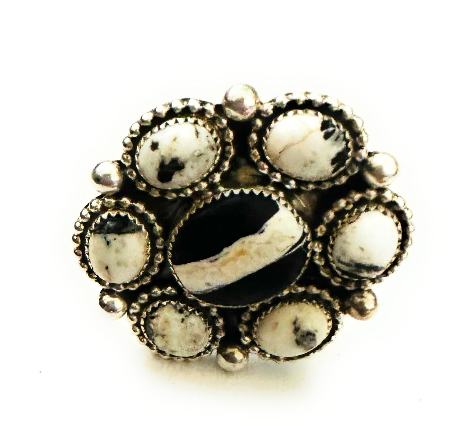 Handcrafted Sterling Silver And White Buffalo Cluster Adjustable Ring