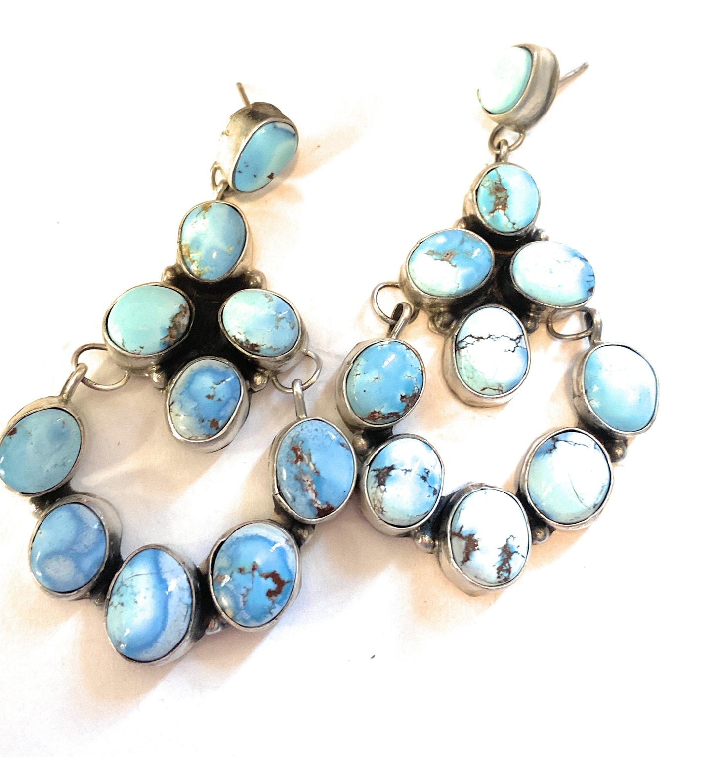 Handcrafted Golden Hills Turquoise & Sterling Silver Cluster Dangle Earrings