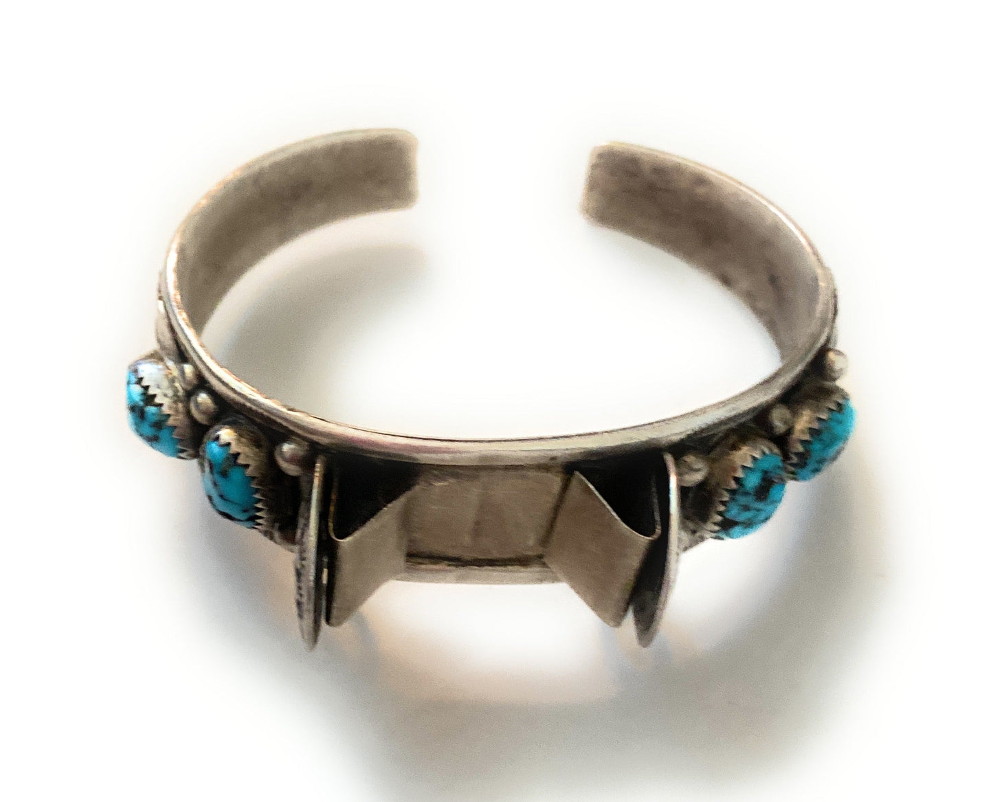 Old Pawn Vintage Handcrafted Turquoise & Sterling Silver Watch Cuff Signed
