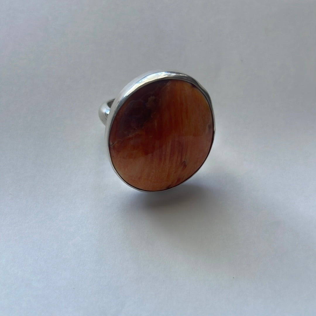 Handcrafted Sterling Silver & Orange Spiny Ring Size 8.5