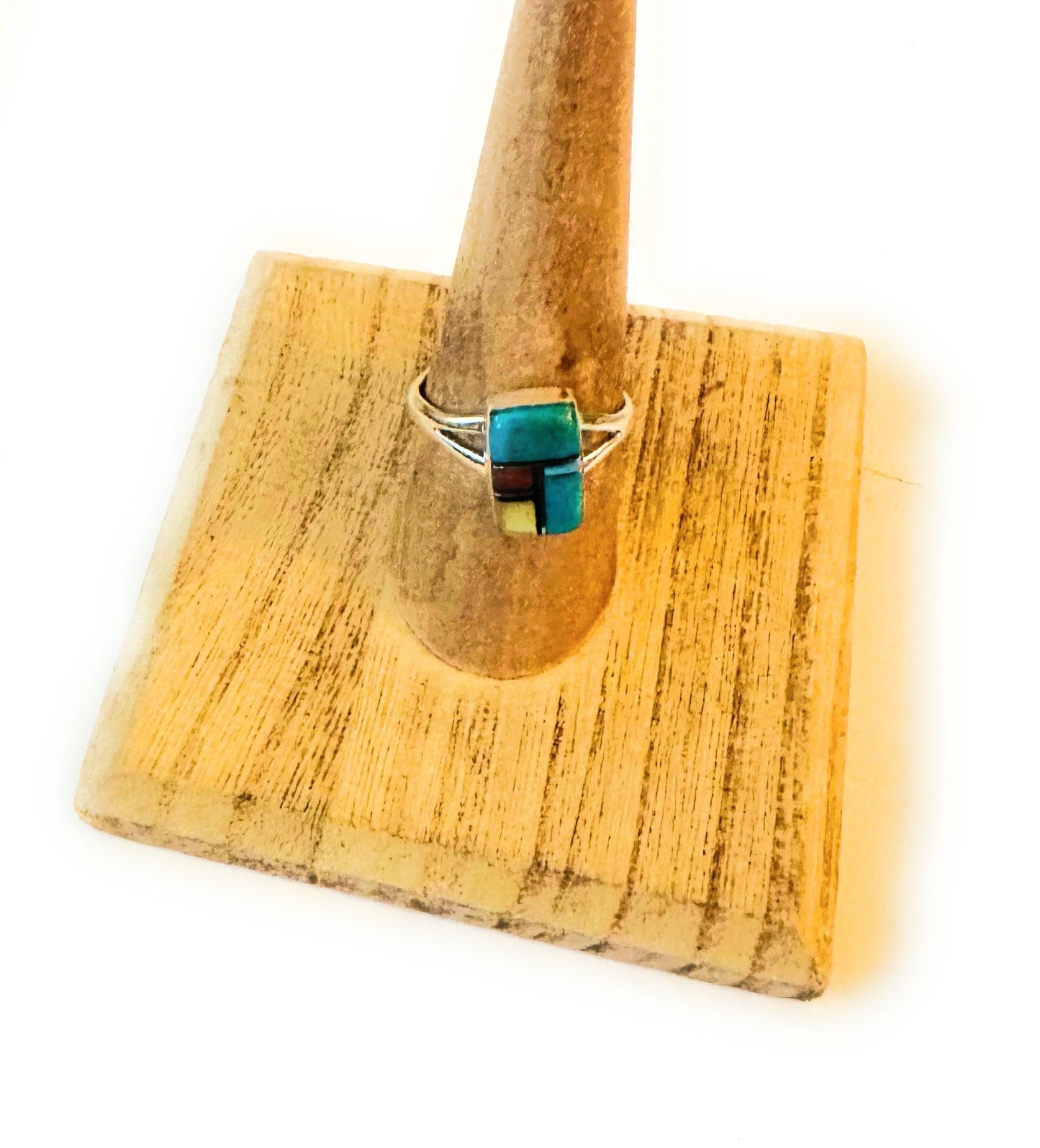 Handcrafted Sterling Silver & Multi Stone Inlay Ring Size 7.75