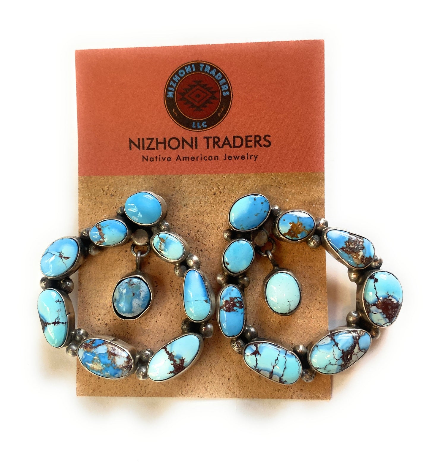 Handcrafted Sterling Silver & Golden Hills Turquoise Cluster Dangle Earrings