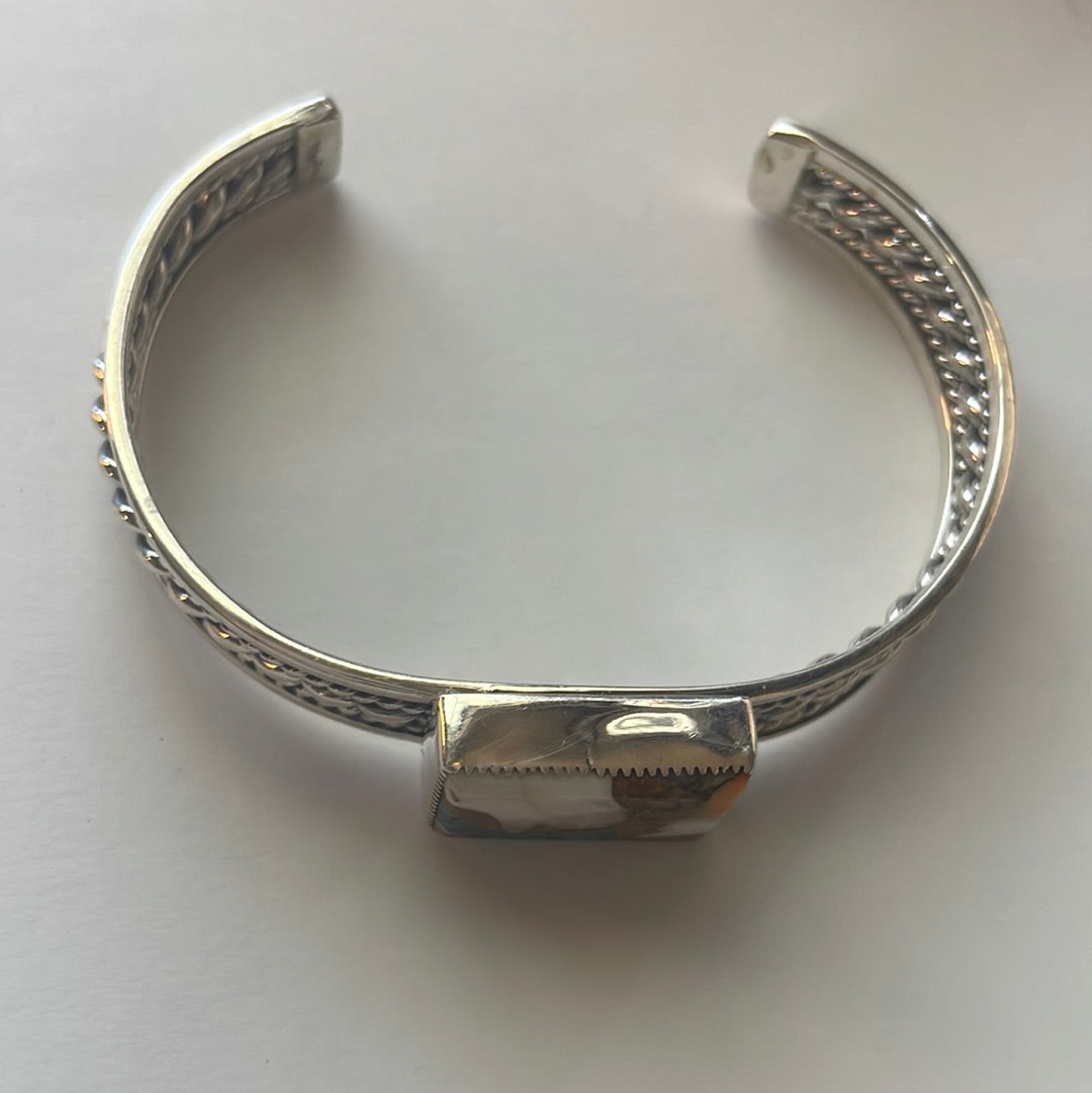 Handcrafted Spice And Sterling Silver Rectangle Bar Adjustable Bracelet Cuff