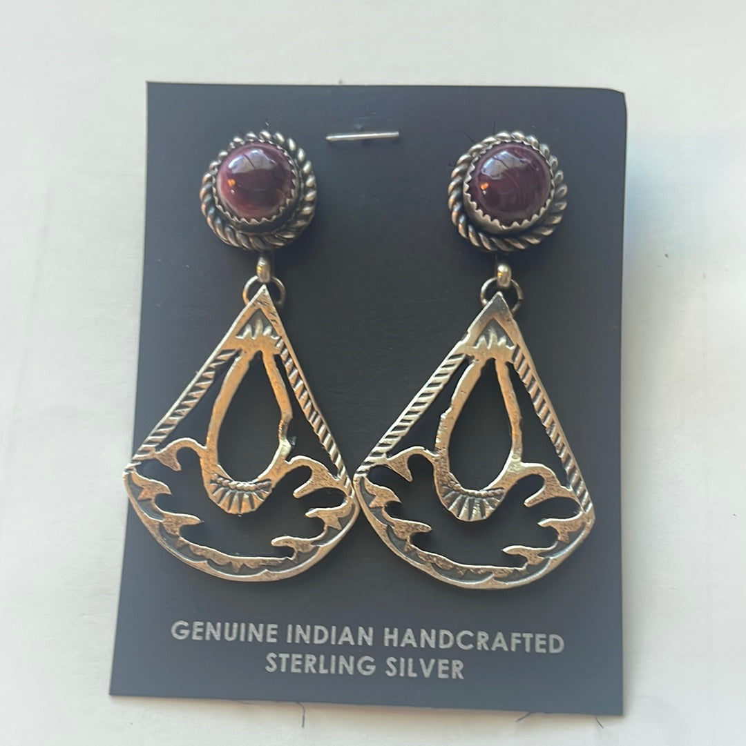 Beautiful Navajo Sterling Silver Purple Spiny Dangle Earrings Signed