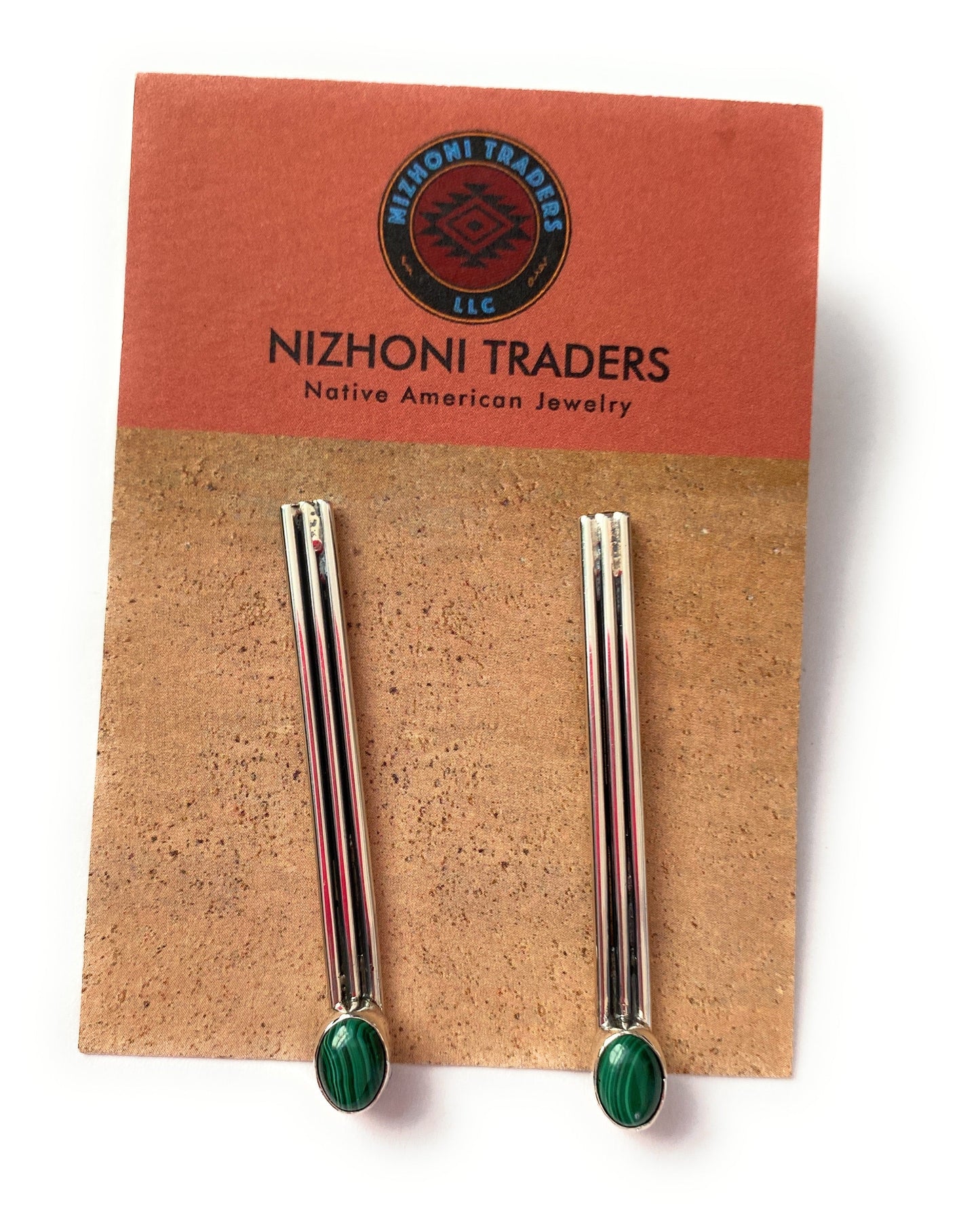 Handcrafted Malachite & Sterling Silver Dangle Earrings