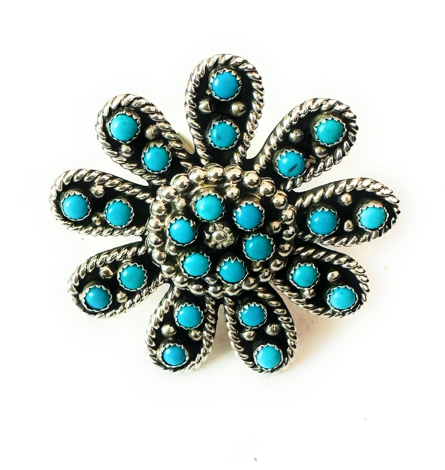 Handcrafted Turquoise & Sterling Silver Flower Adjustable Ring