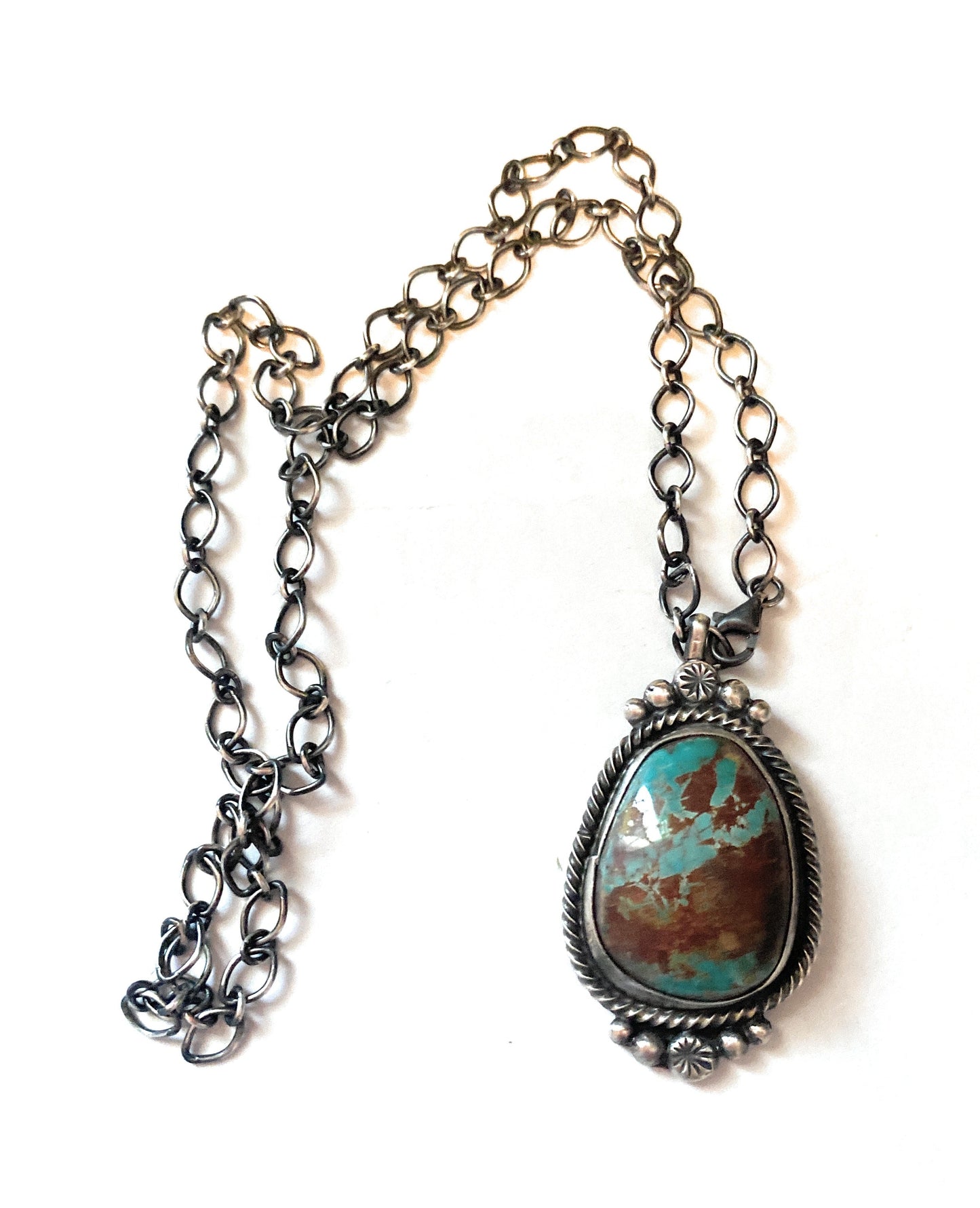 Handcrafted Sterling Silver & Royston Turquoise Necklace Signed