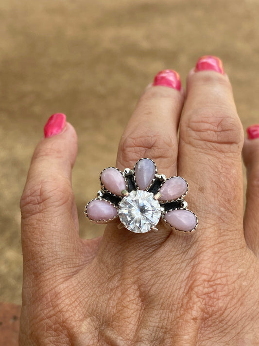 Pink Opal & Sterling Silver Diamond Wrap Ring