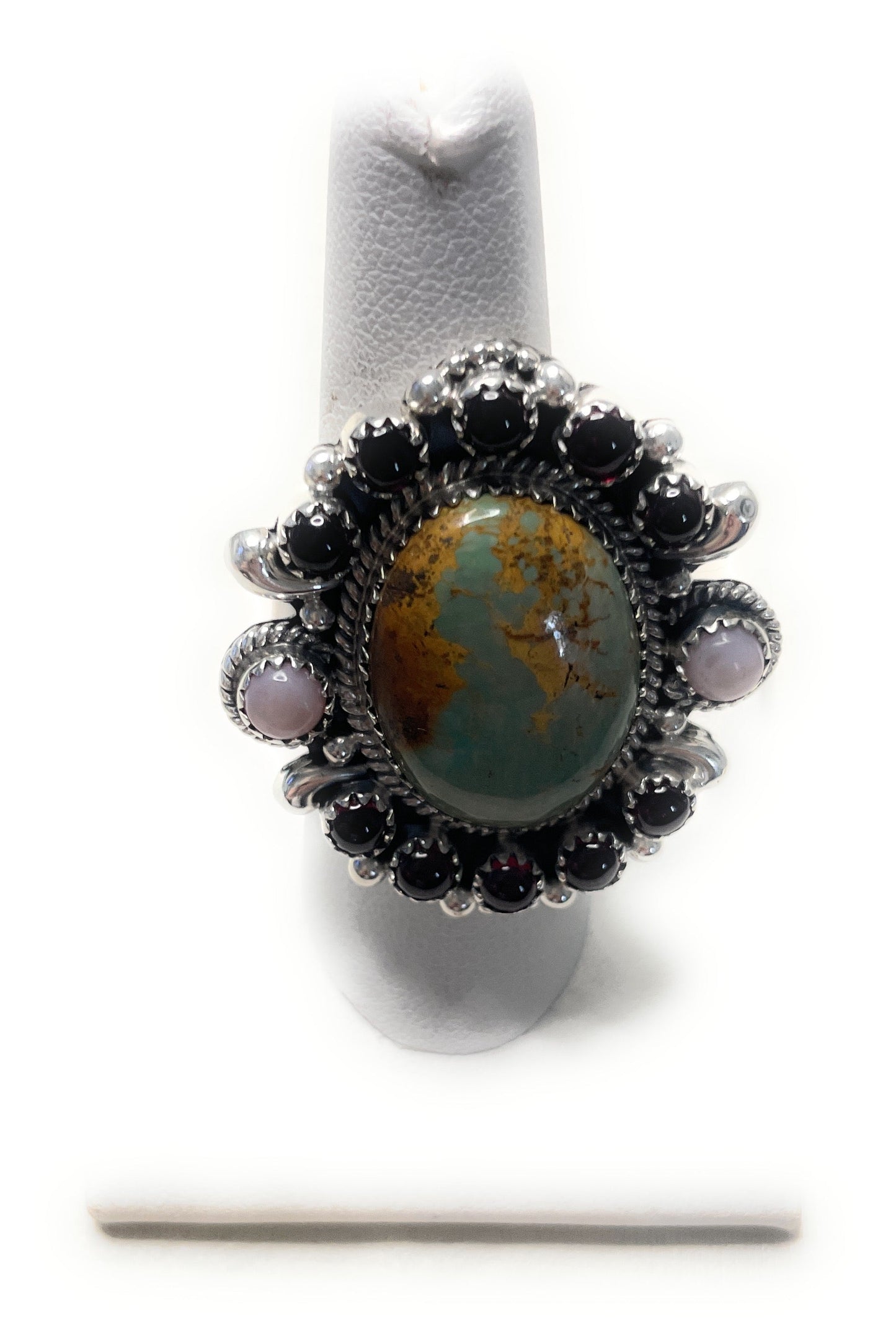Handmade Royston Turquoise, Pink Opal, Red Opal Adjustable Oval Ring