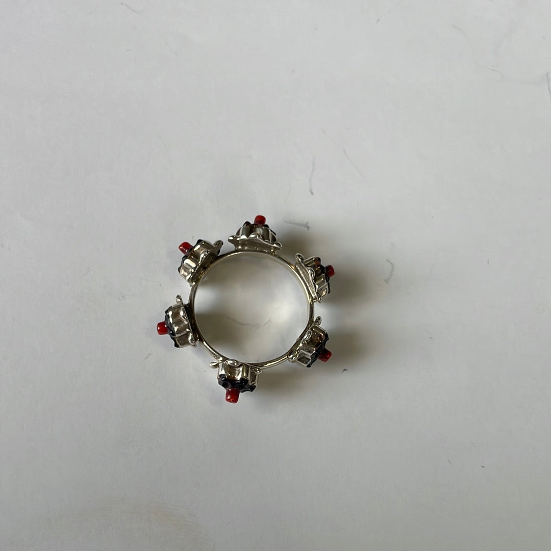 Handcrafted Flower Multi Stone Sterling Silver Ring Size 7.5