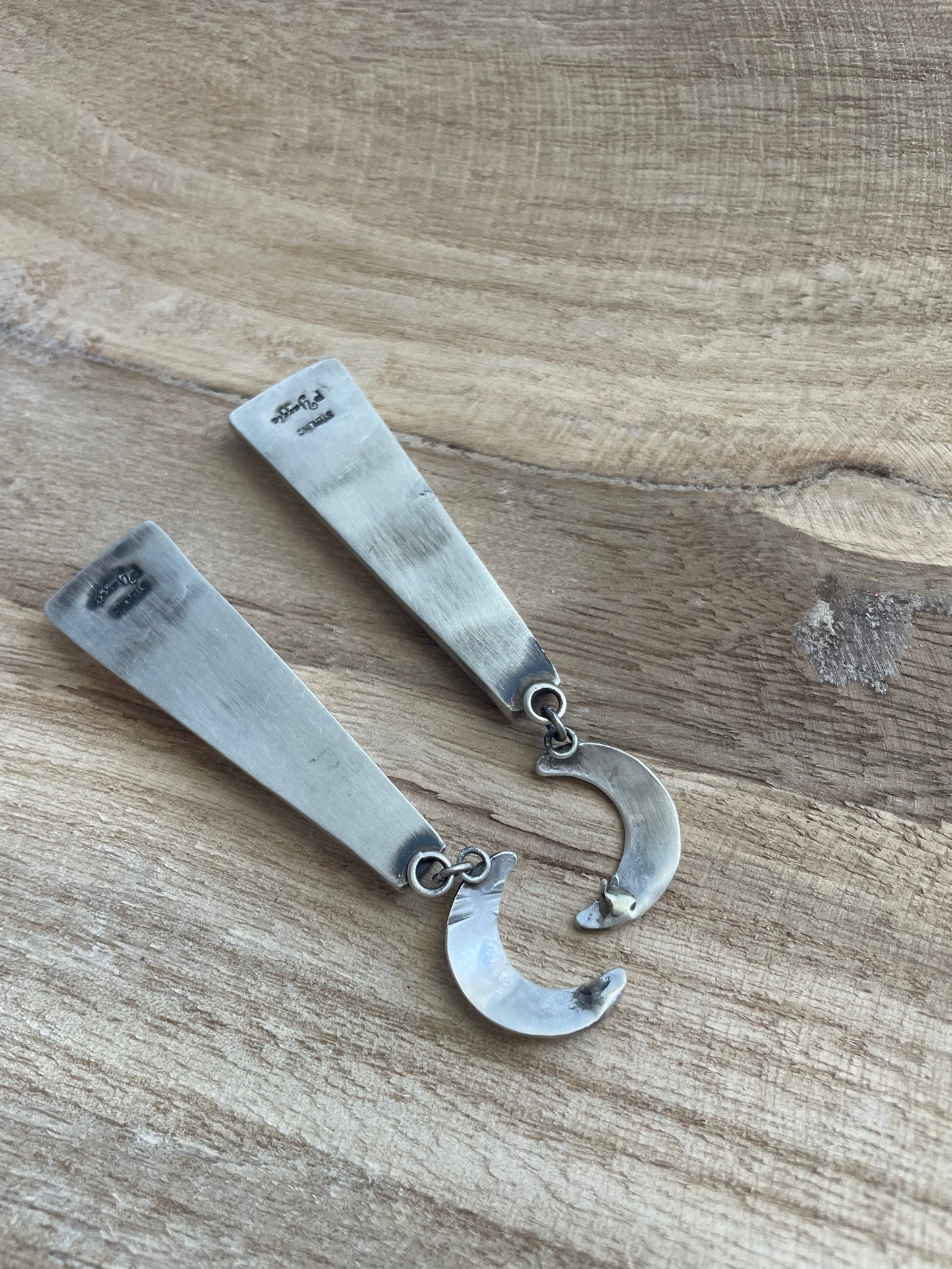 Navajo Sterling Silver & Purple Dream Slab Moon Dangle Earrings Signed