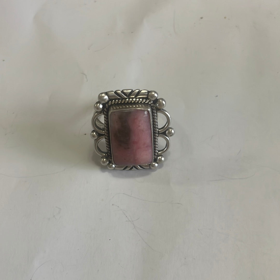 Gorgeous Handcrafted Pink Peruvian Opal And Sterling Silver Adjustable Ring