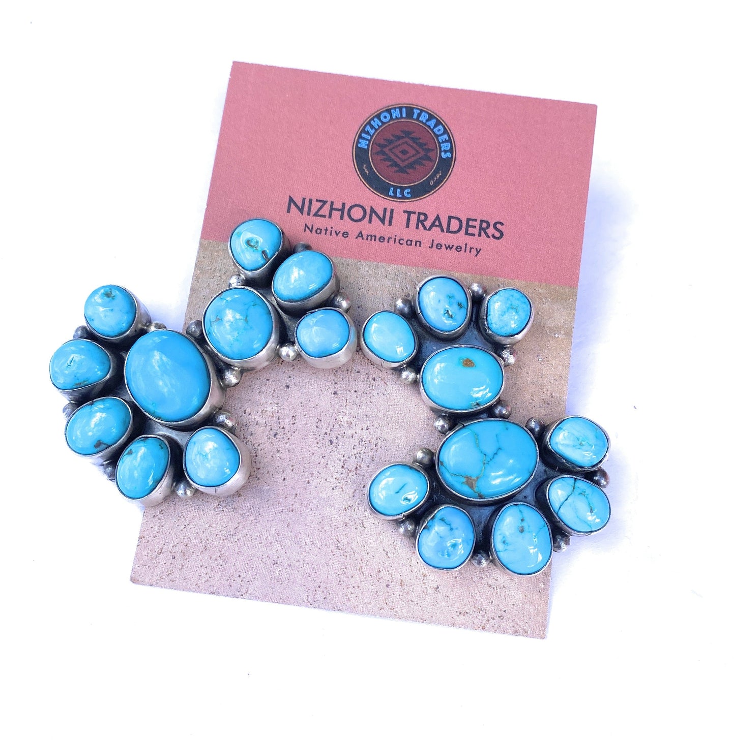 Handcrafted Sterling Silver & Kingman Turquoise Cluster Earrings