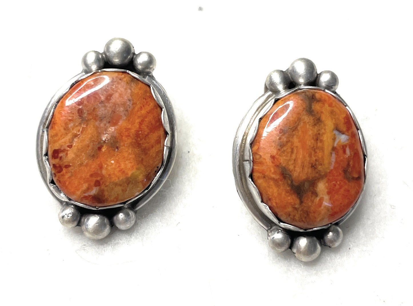 Handcrafted Apple Coral And Sterling Silver Post Earrings Signed