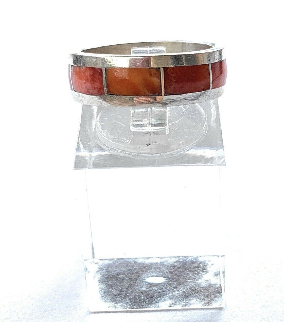 Handcrafted Sterling Silver & Orange Spiny Inlayed Stacker Ring