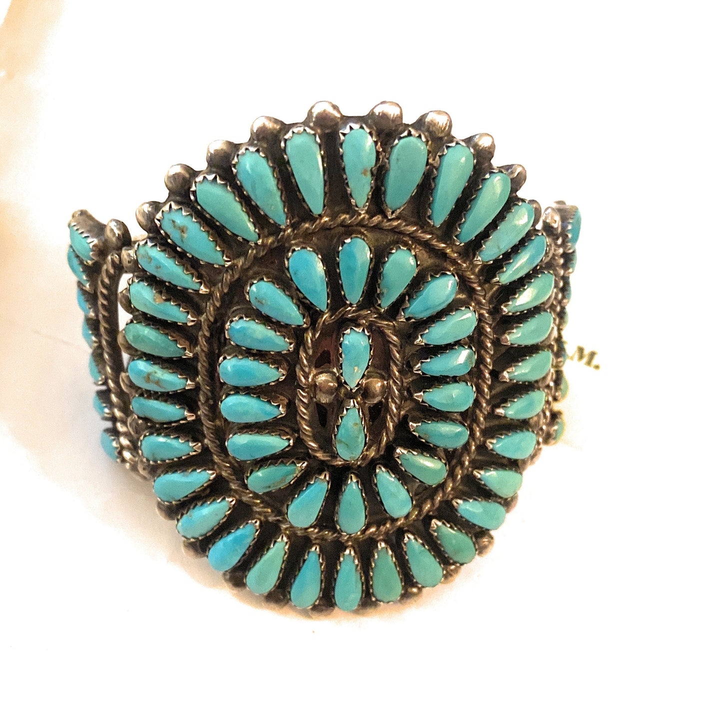 Handcrafted Old Pawn Vintage Turquoise & Sterling Silver Cuff Bracelet /