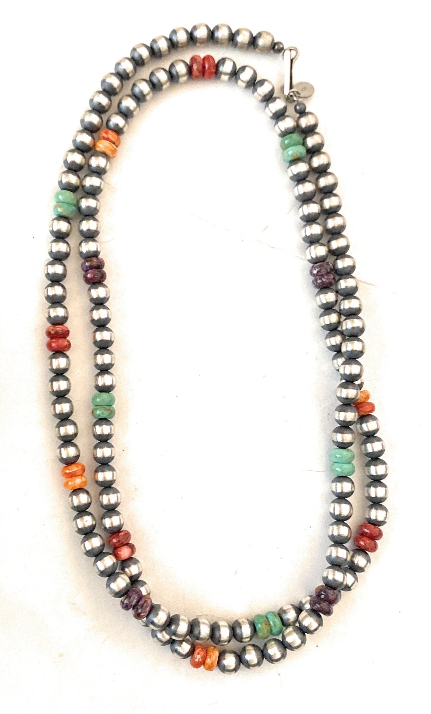 Handcrafted Multi Stone & Sterling Silver Pearl Beaded 30” Necklace