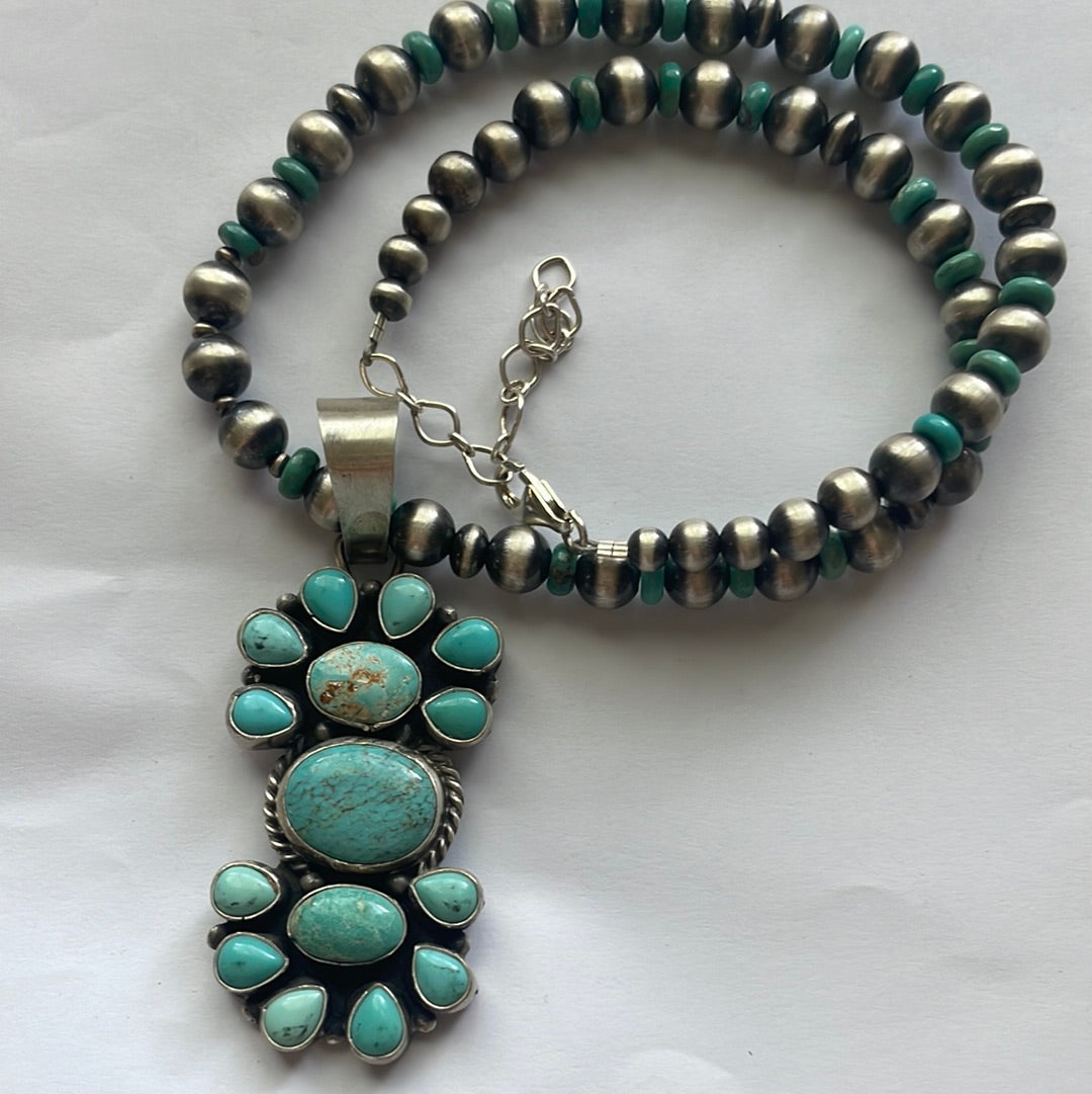 Beautiful Beaded Handcrafted Sterling Silver and Turquoise Necklace Signed Sheila Becenti