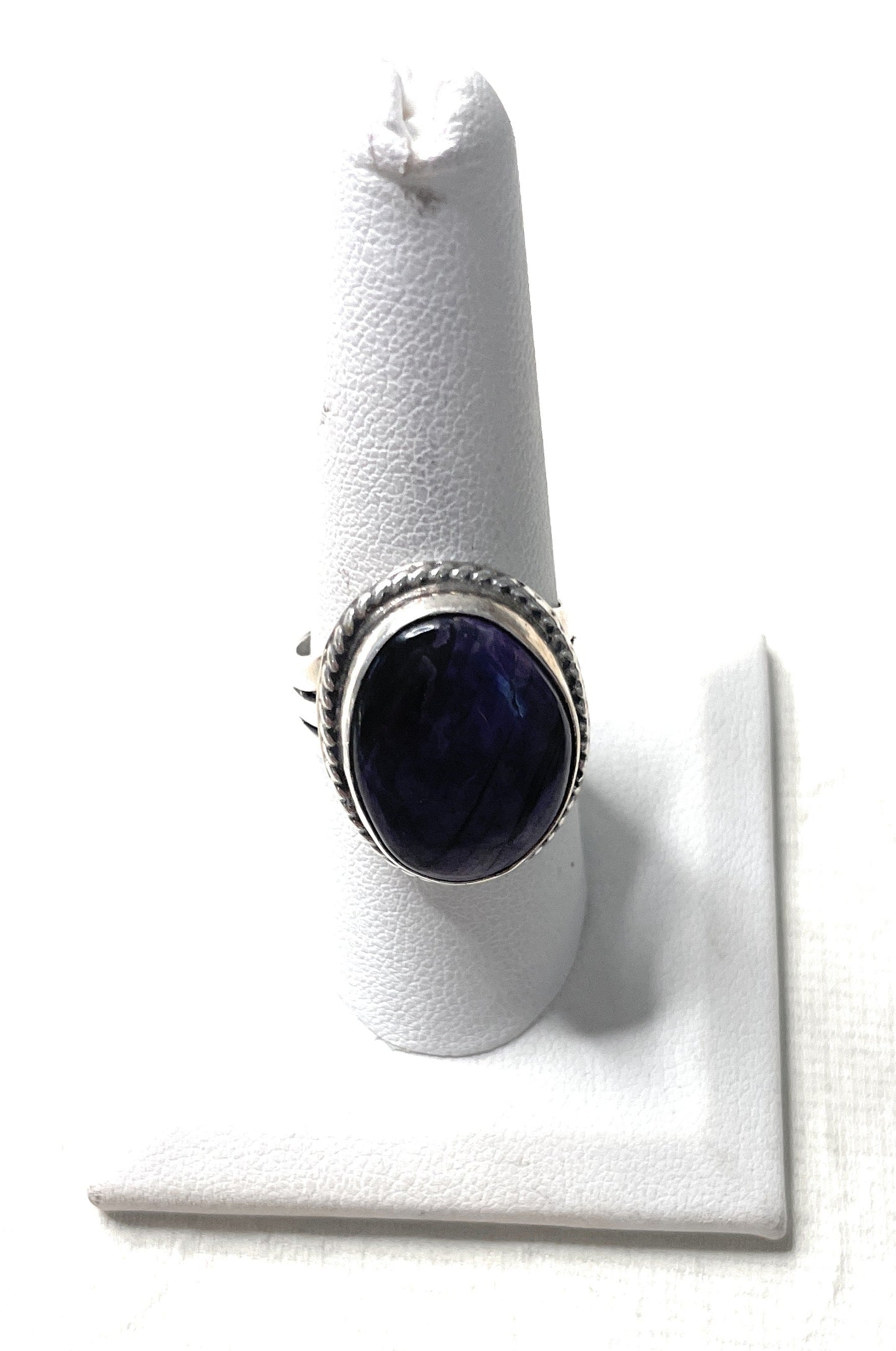 Old Pawn Handcrafted Sterling Silver & Charorite Ring Size 8.5