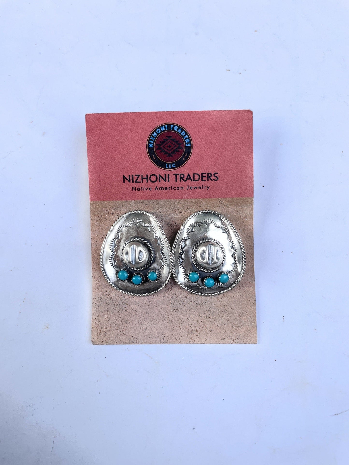 Handcrafted Cowboy Hat Sterling Silver & Turquoise Concho Post Earrings