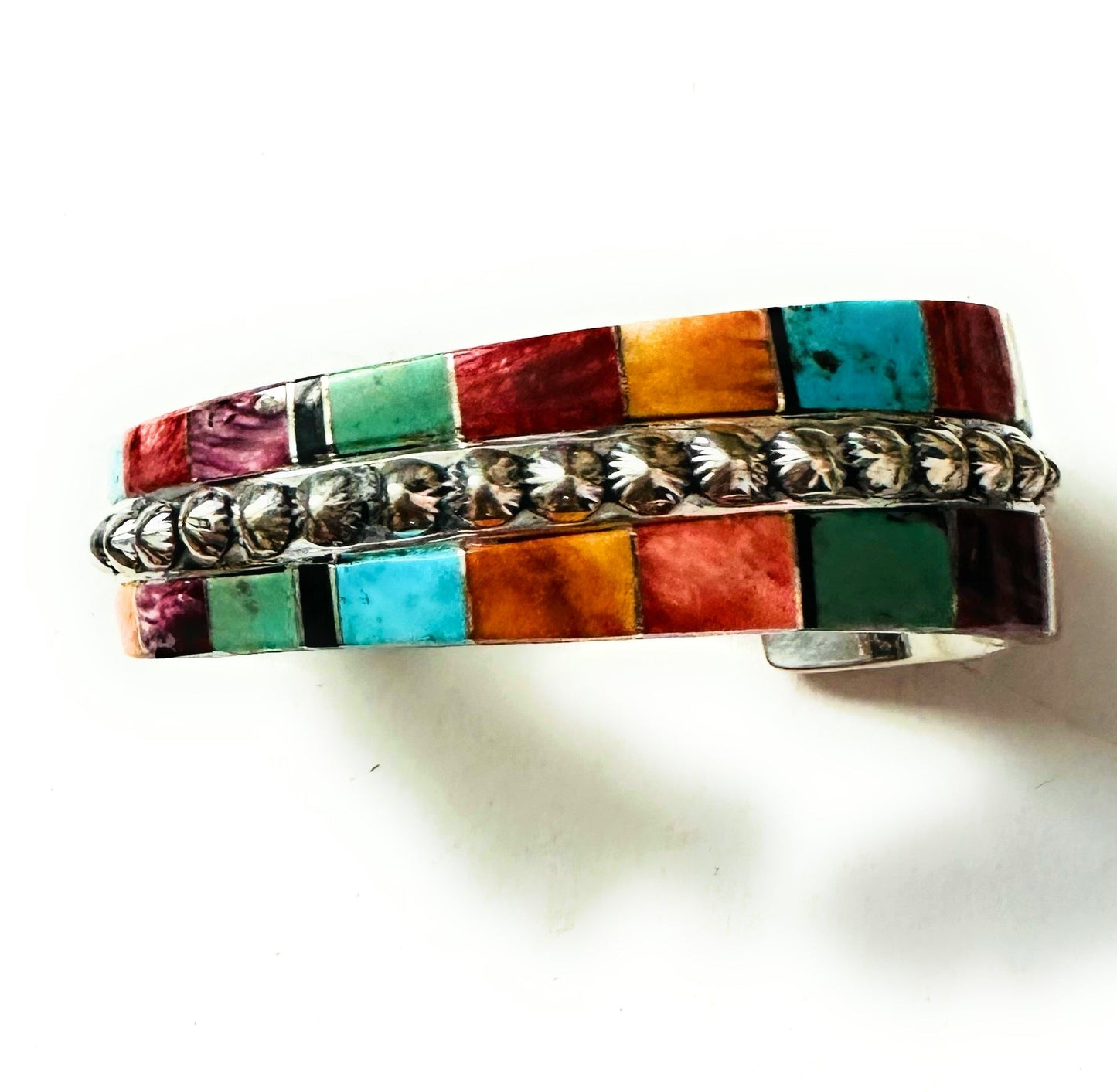Handcrafted Multi Stone & Sterling Silver Inlay Cuff Bracelet