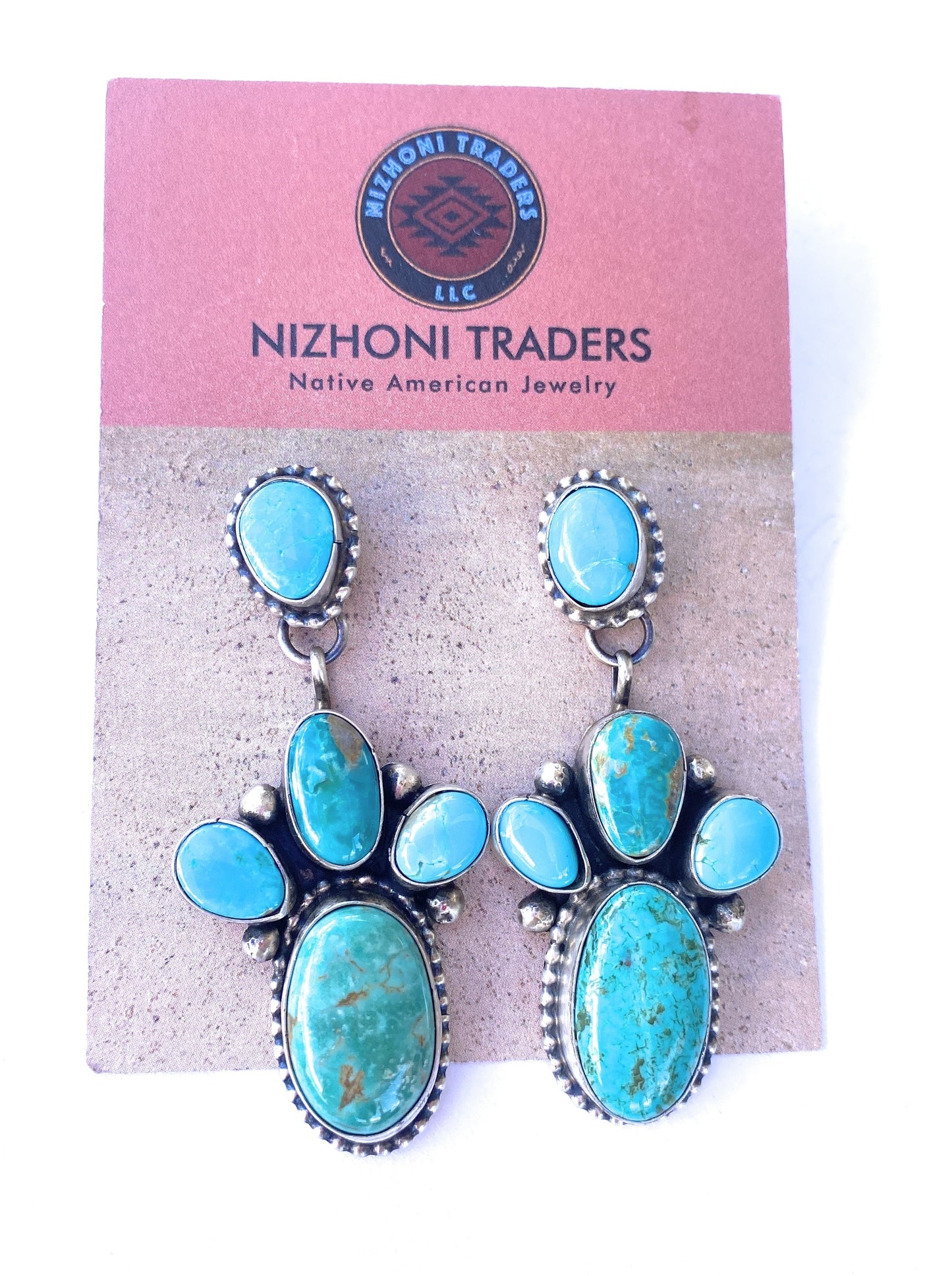 Handcrafted Multi Turquoise & Sterling Silver Cluster Dangle Earrings