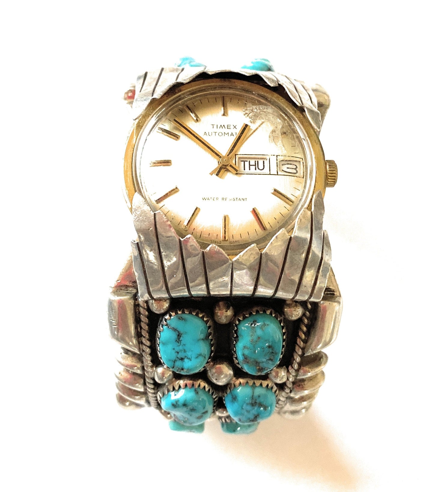 Old Pawn Vintage Navajo Kingman Turquoise & Sterling Silver Watch Cuff