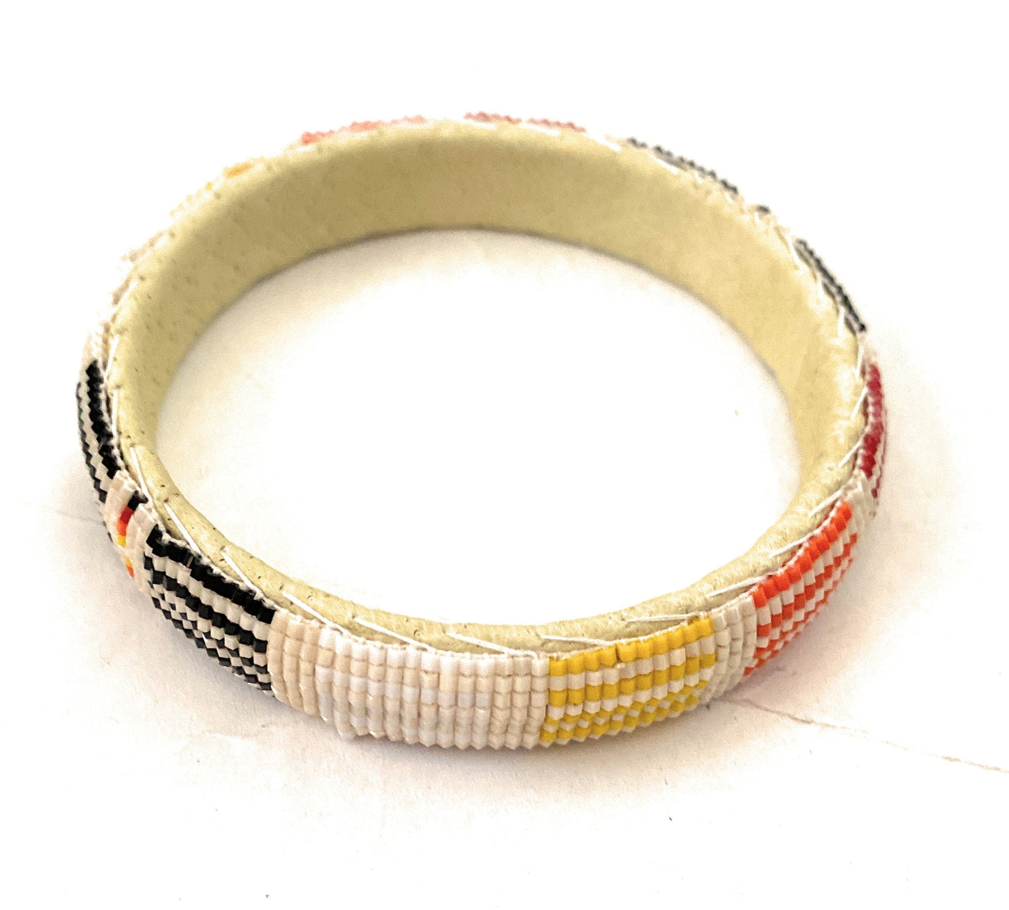 Handcrafted Made Beaded Leather Bangle Bracelet