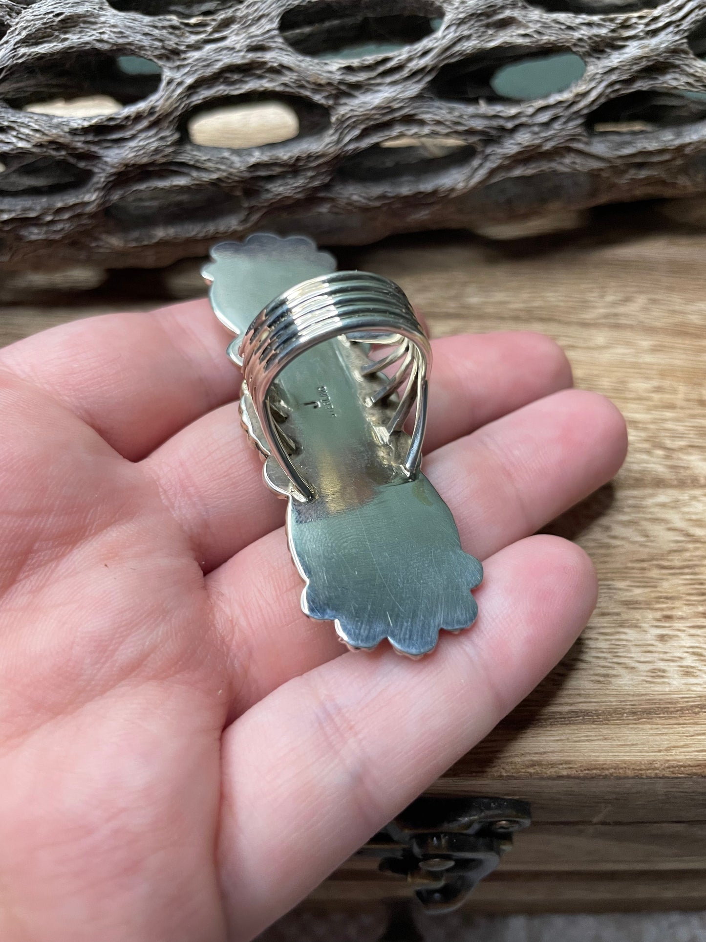 Handcrafted Turquoise And Sterling Silver Statement Ring Sz 7