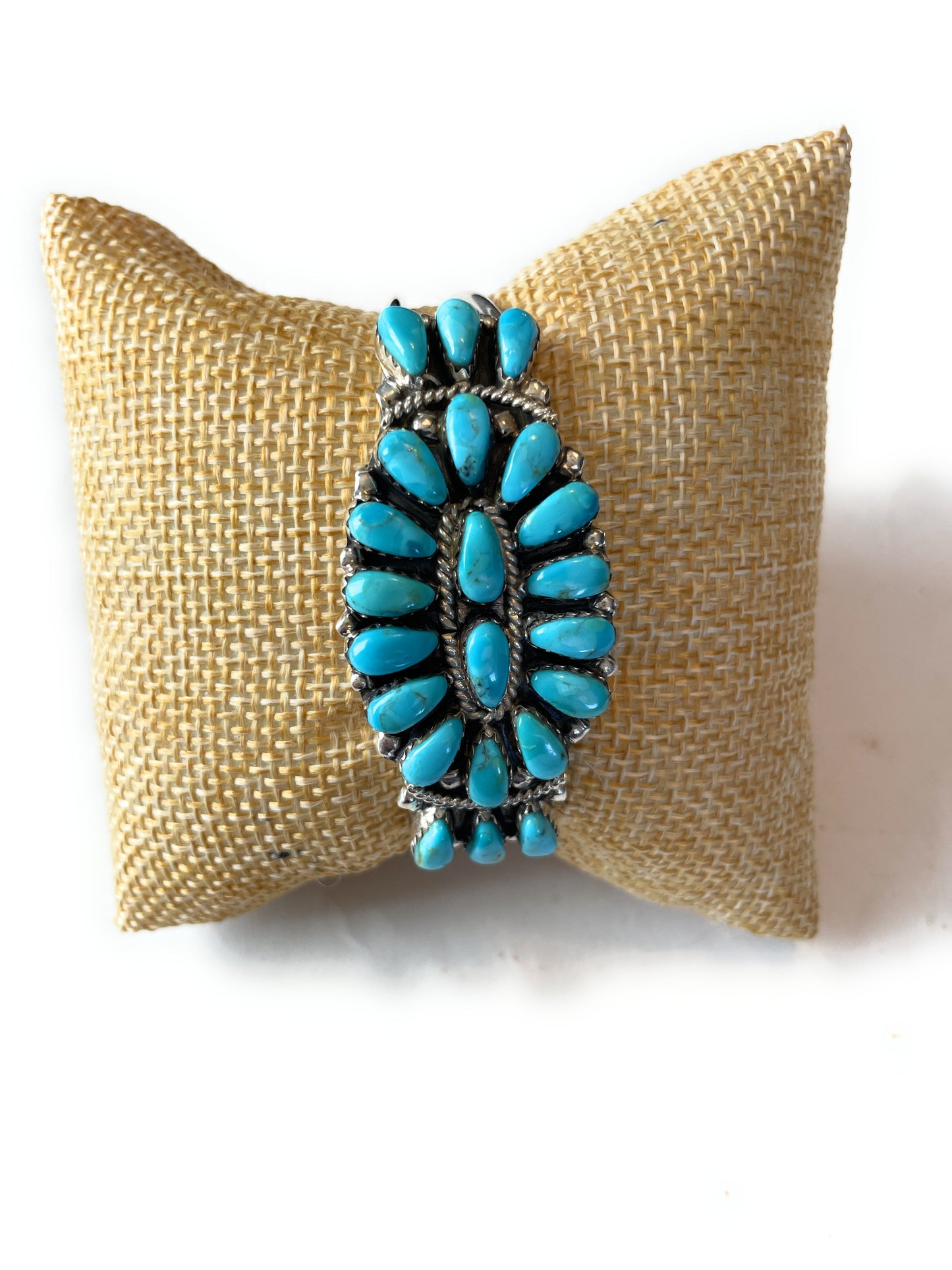Handcrafted Turquoise And Sterling Silver Cluster Adjustable Cuff Bracelet /