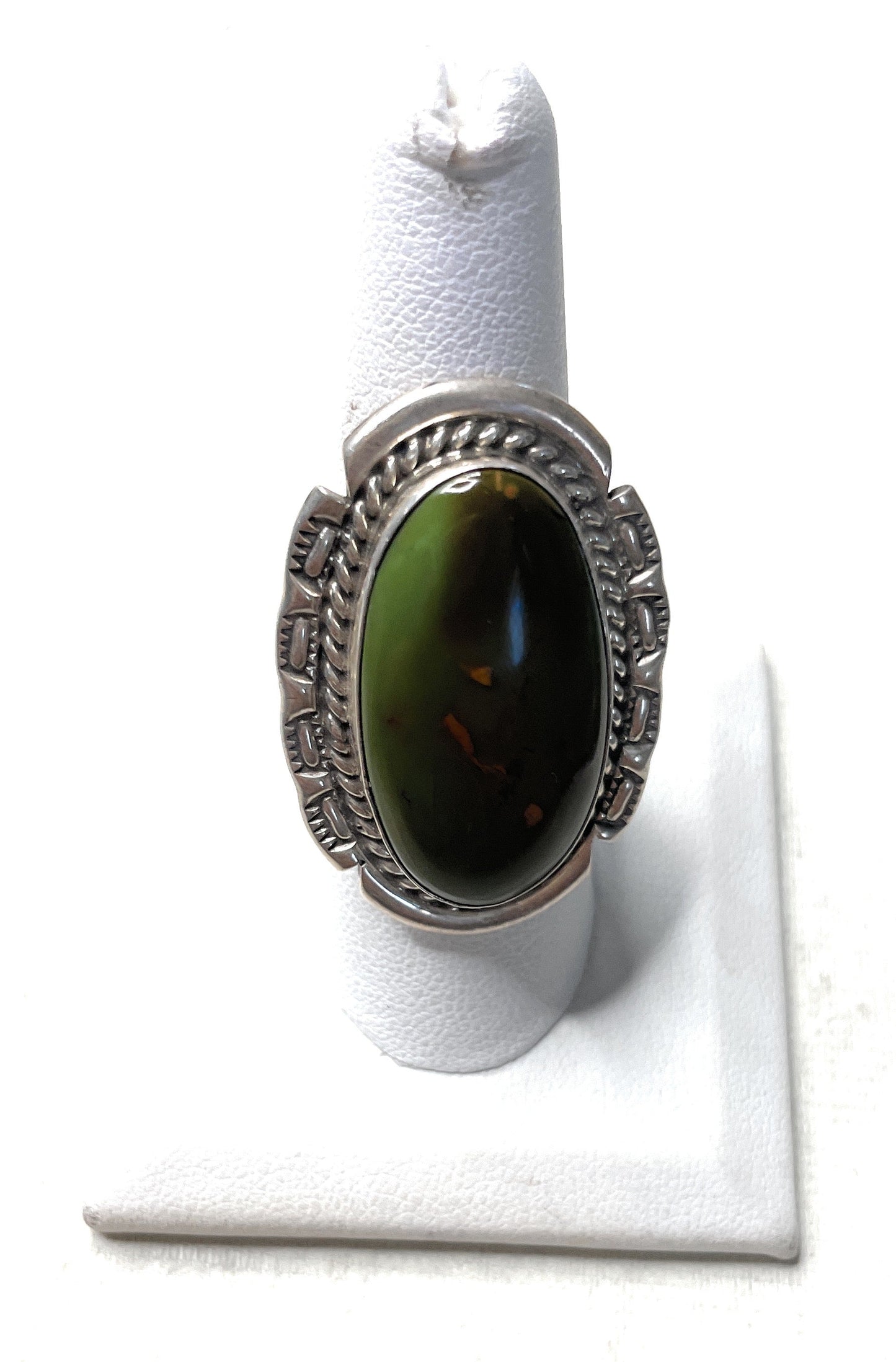 Old Pawn Handcrafted Sterling Silver & Royston Turquoise Ring Size 9