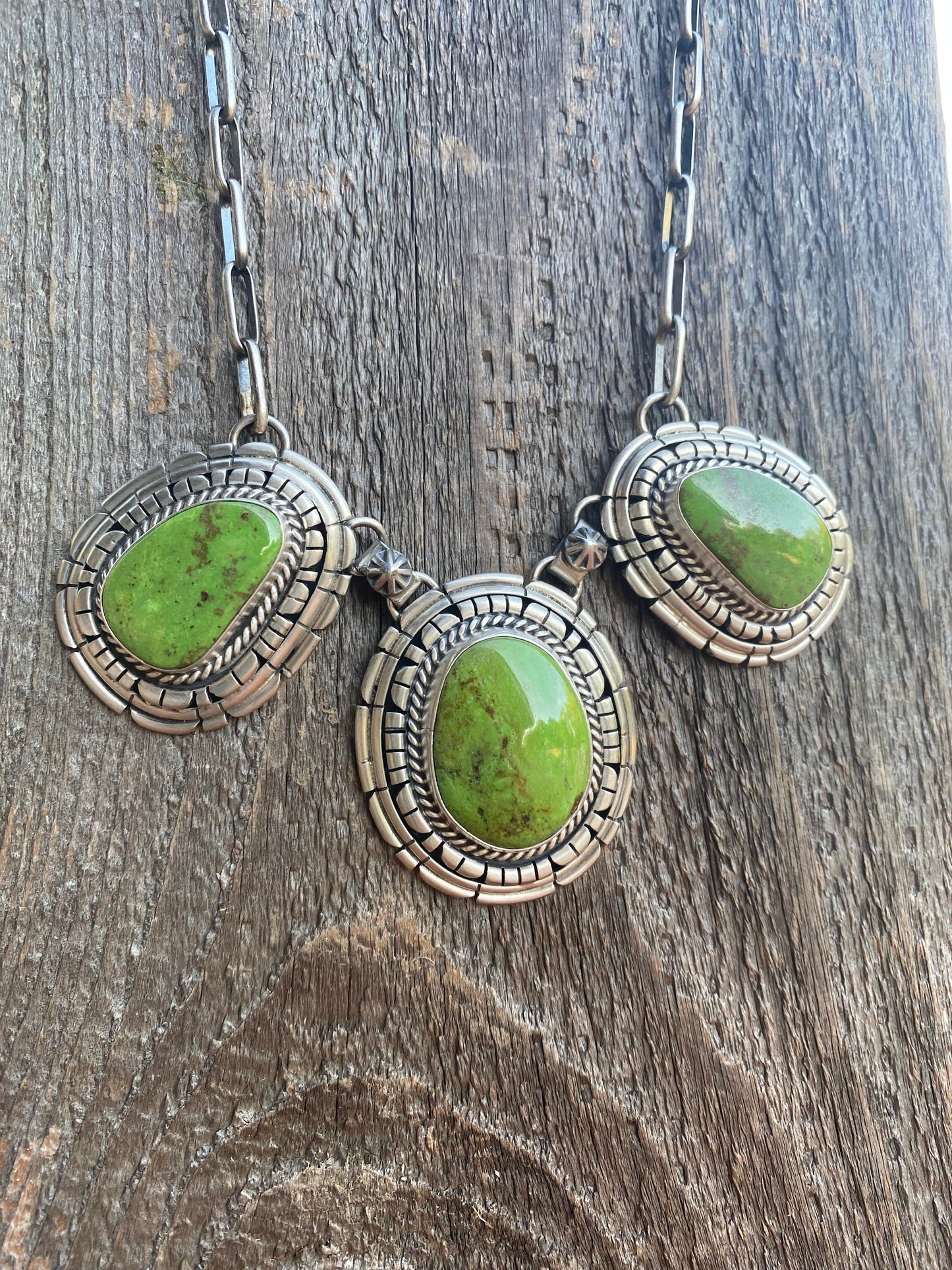 Handcrafted Gaspeite & Sterling Silver Necklace Set by Larry Kaye