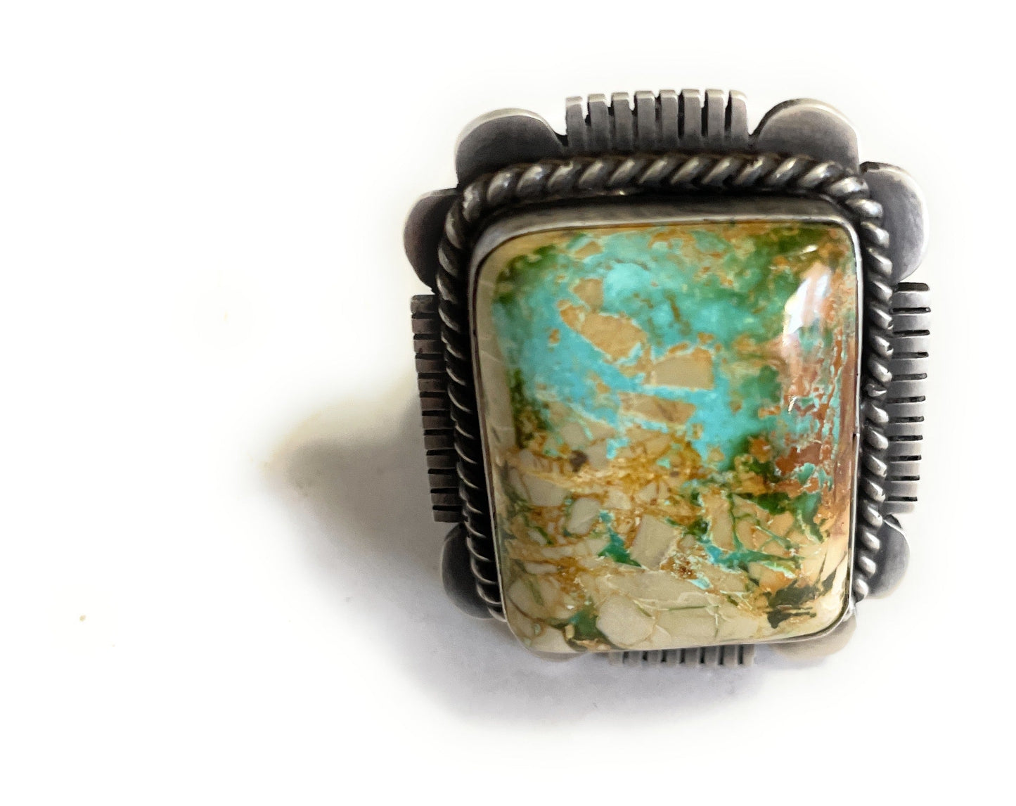 Handcrafted Turquoise & Sterling Silver Ring Size 7 Signed Russell Sam