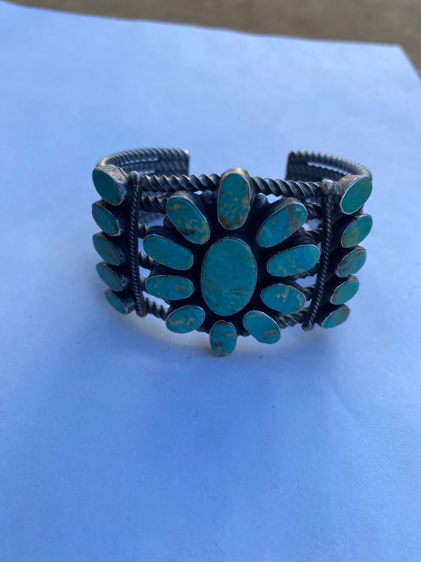 Handcrafted Jacqueline Silver Royston Turquoise & Sterling Cluster Cuff /