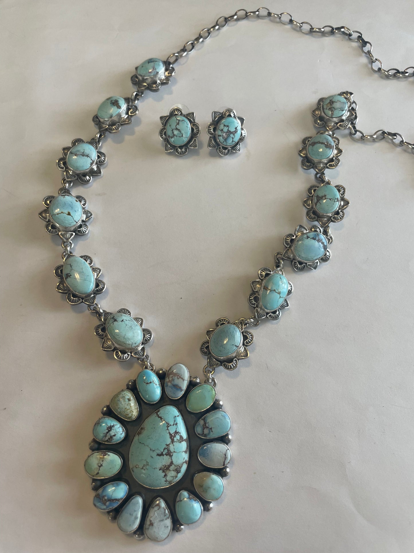 Handcrafted Golden Hills Turquoise Necklace Set signed LK