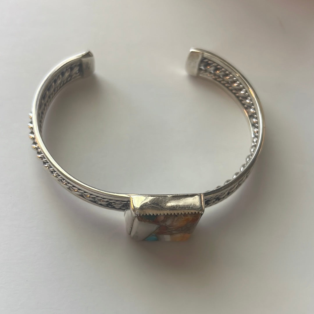 Handcrafted Spice And Sterling Silver Square Bar Adjustable Bracelet Cuff
