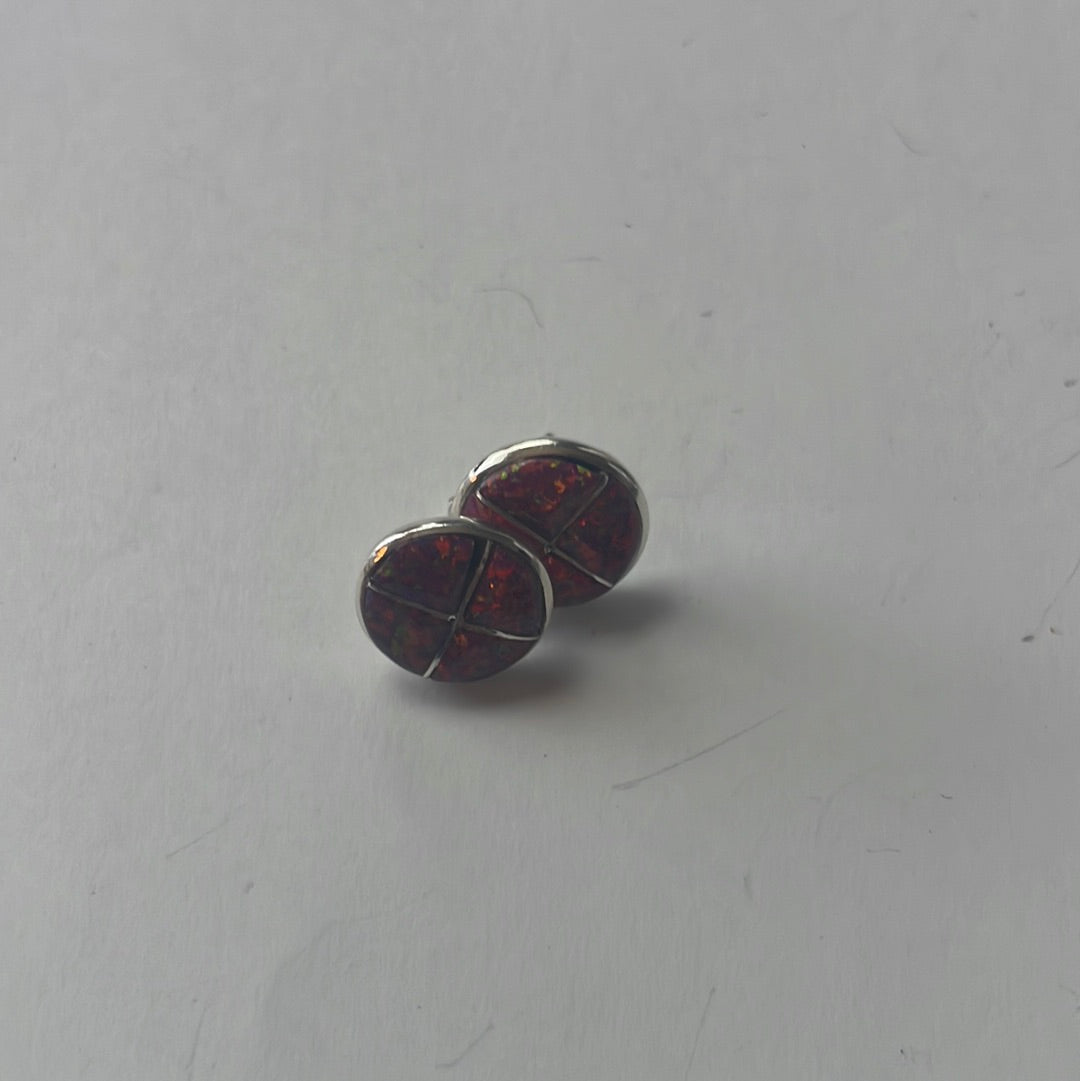 Handcrafted Pink Opal Inlay & Sterling Silver Stud Earrings