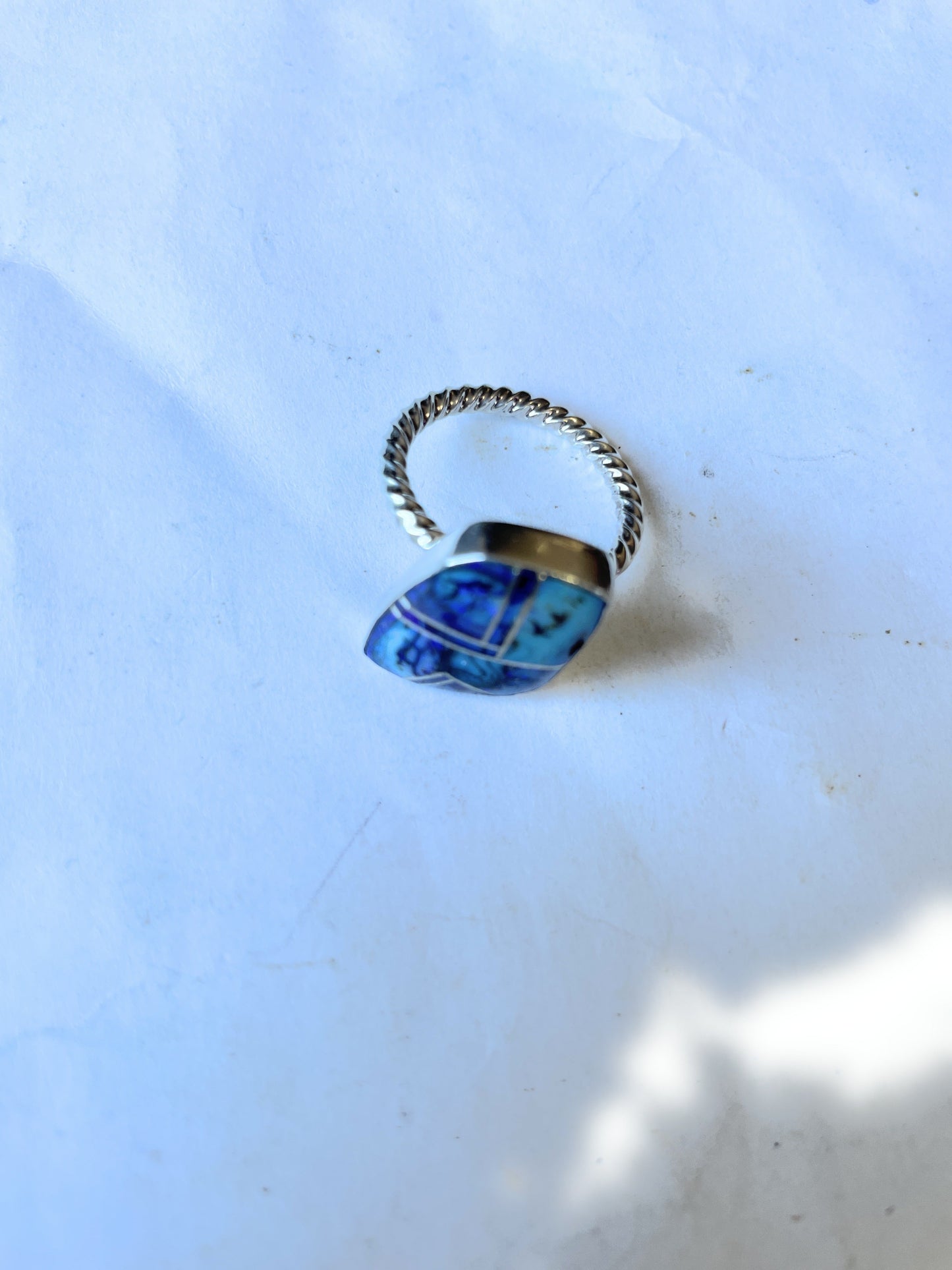 Handcrafted Sterling Silver & Blue Opal Inlay Ring Size 7