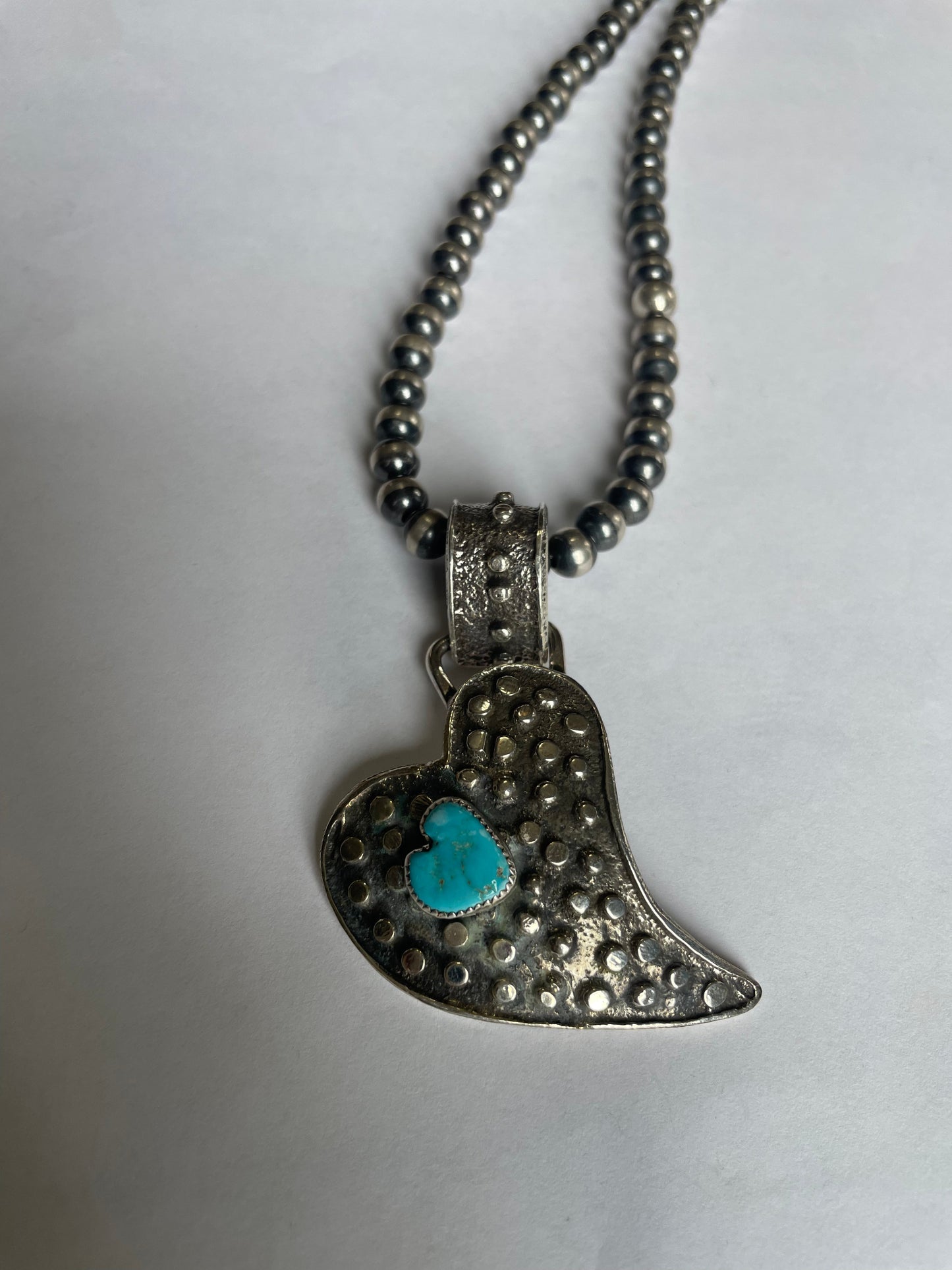 Handcrafted Sterling Silver & Turquoise Heart Pendant Signed