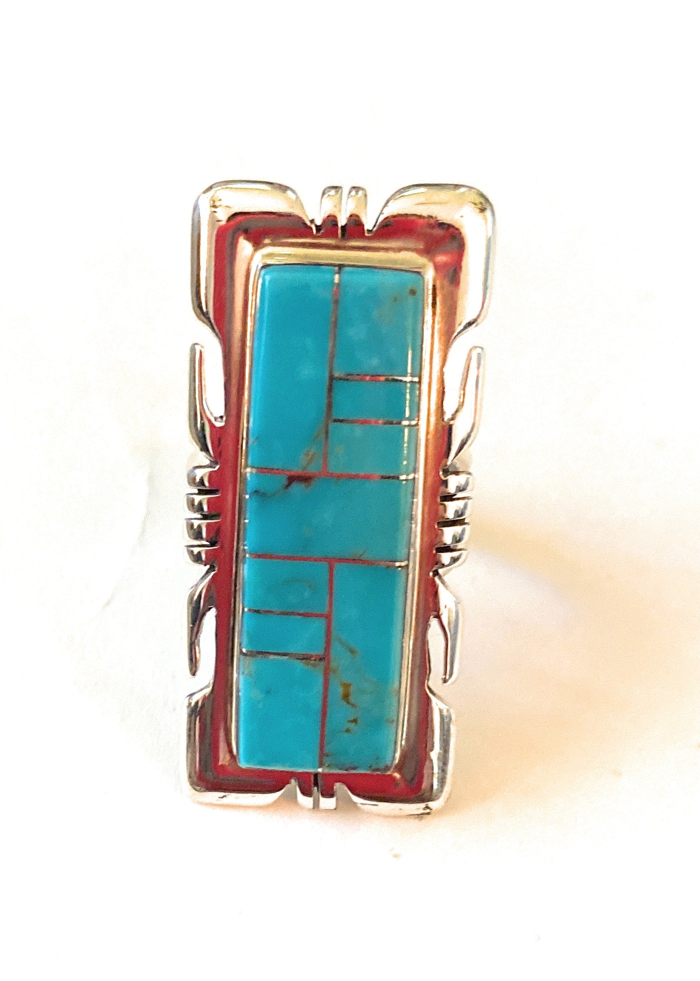 Handcrafted Sterling Silver & Turquoise Inlay Ring Size 6.5