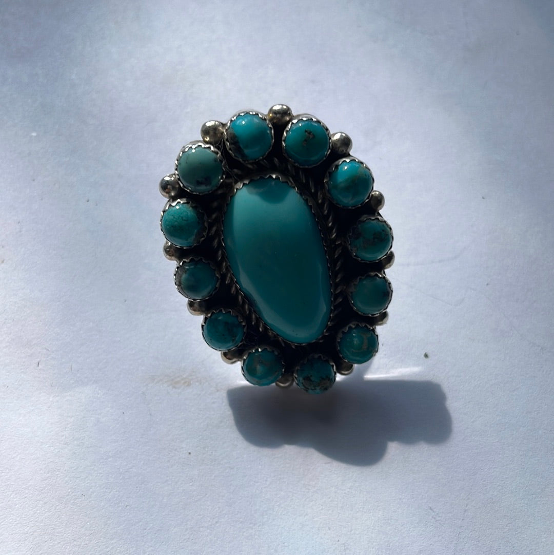 Handcrafted Turquoise & Sterling Silver Ring Size 7 Signed Robert Shakey