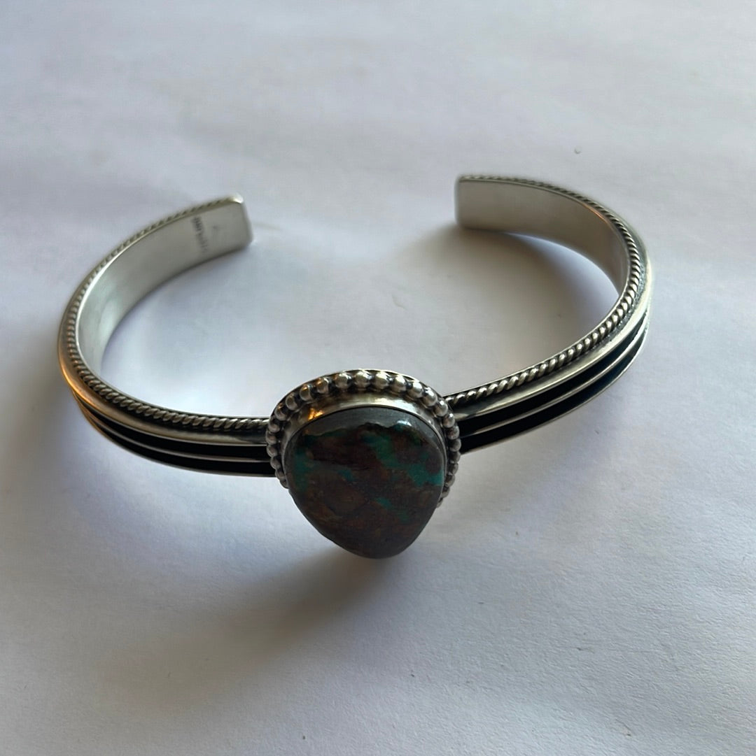 Handcrafted Turquoise And Sterling Silver Cuff Bracelet Signed