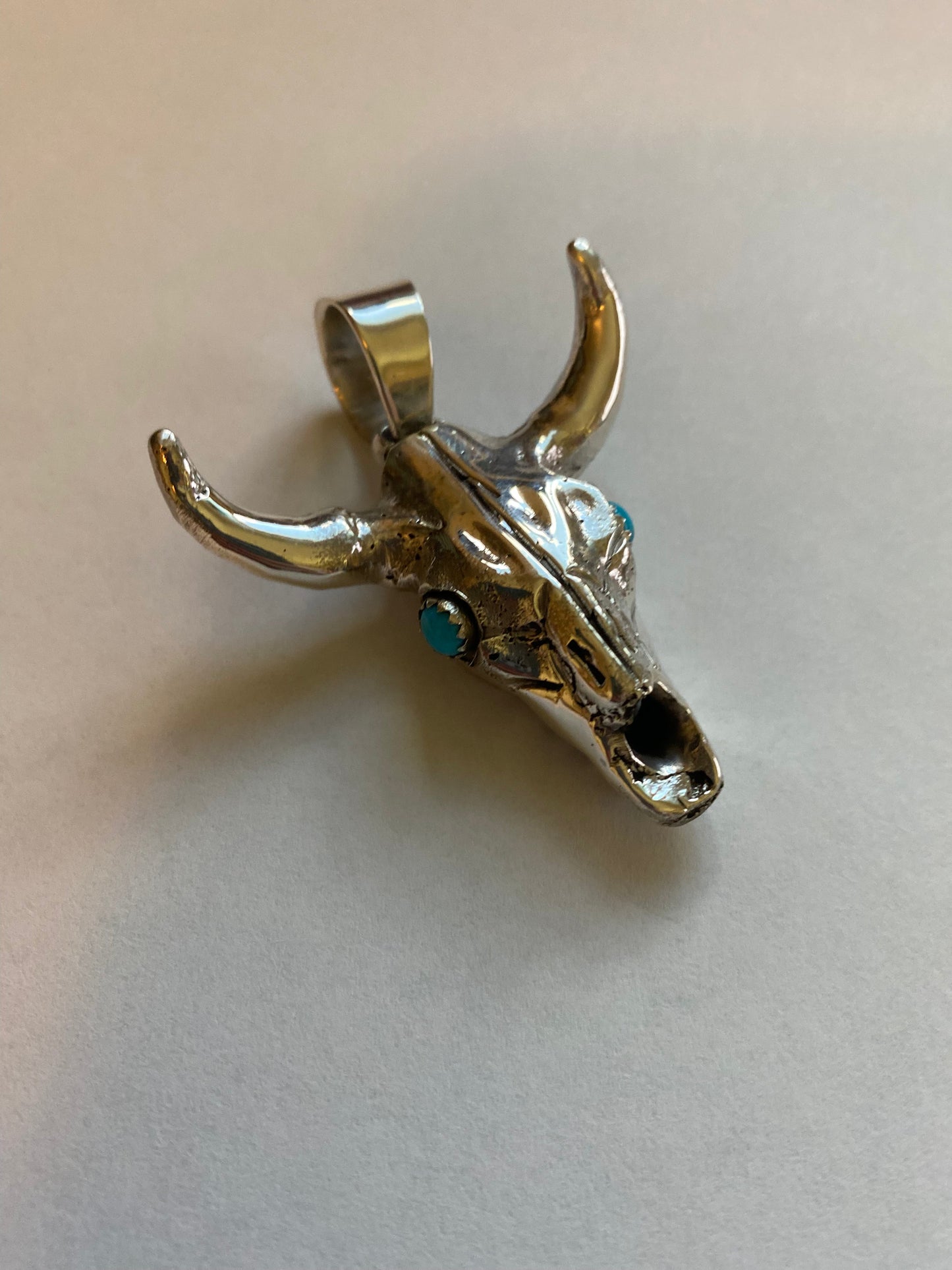 Handcrafted Sterling Silver & Turquoise Skull Pendant