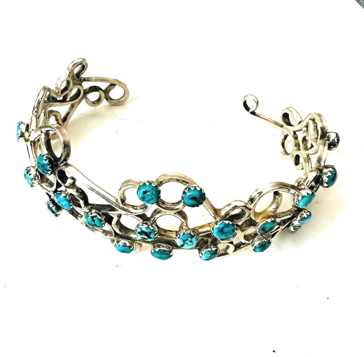 Handcrafted Turquoise & Sterling Silver Cuff Bracelet Signed /
