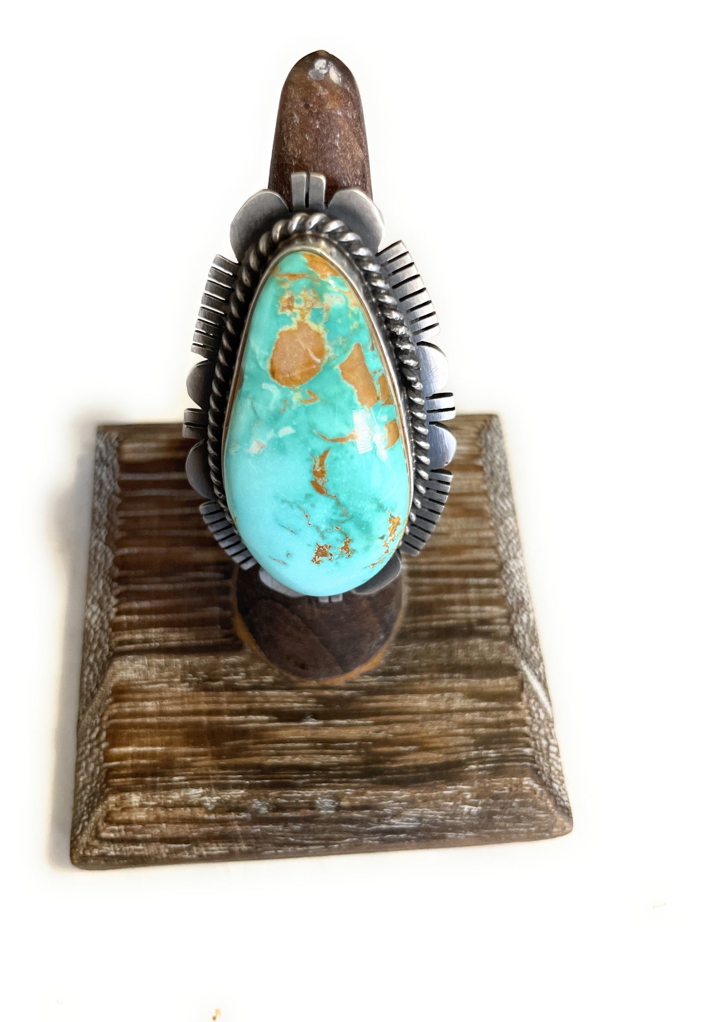 Handcrafted Turquoise & Sterling Silver Ring Size 7 Signed Russell Sam