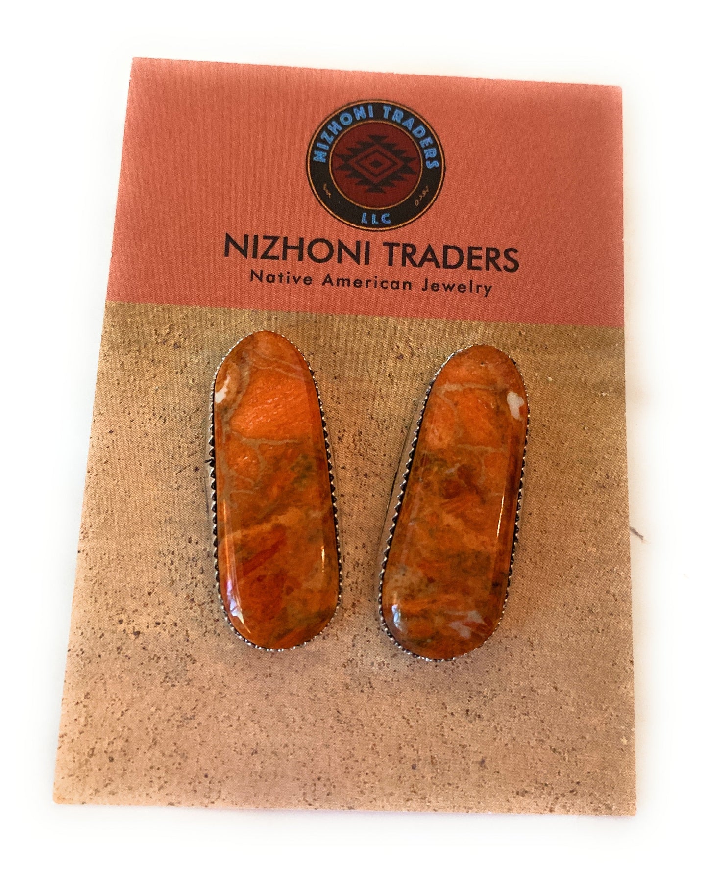 Handcrafted Sterling Silver & Orange Spiny Post Earrings 1.1/8”