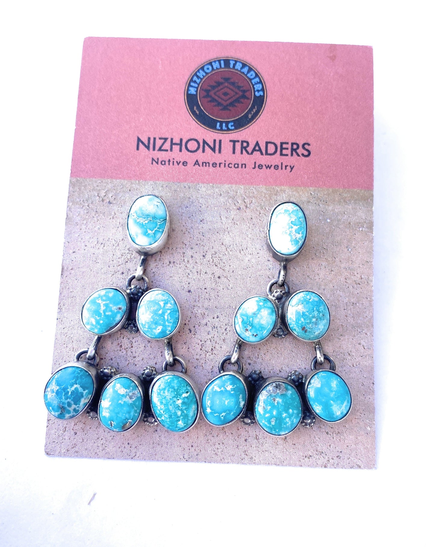 Handcrafted Turquoise & Sterling Silver Cluster Dangle Earrings